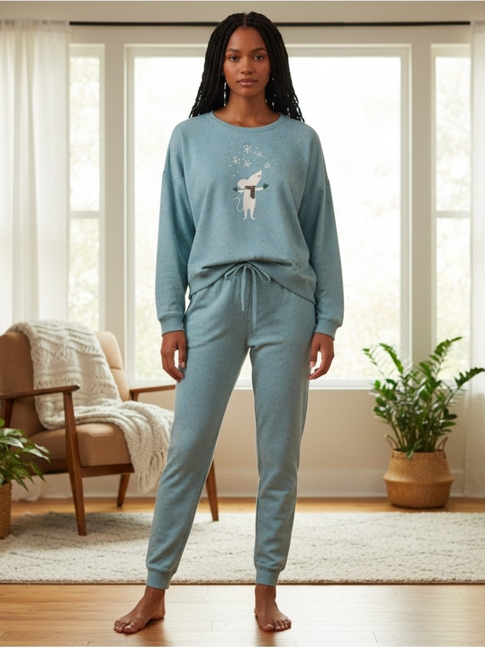 LC Lauren Conrad Festive Mouse Crewneck Sweater and sweatpants size XXL